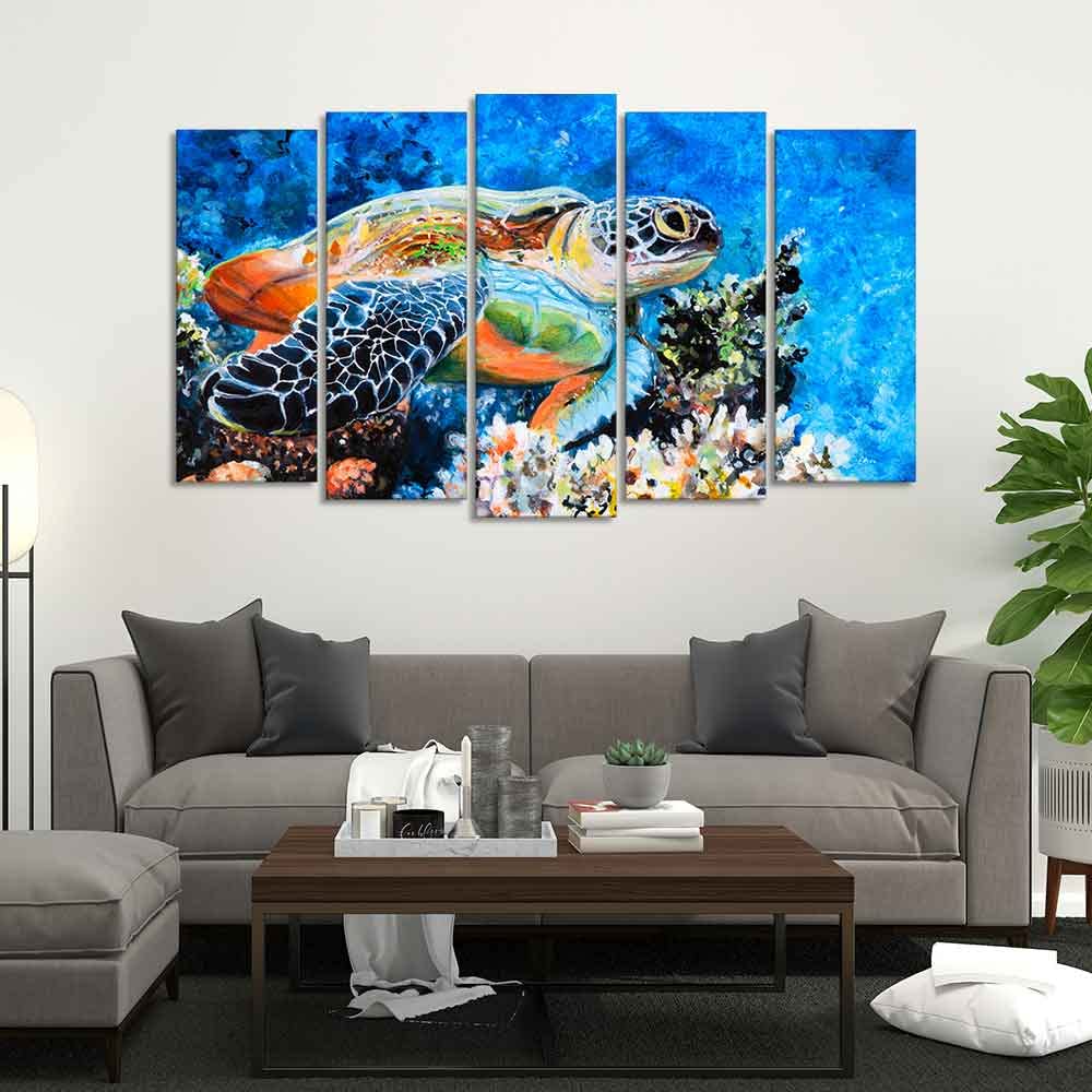 VIBECRAFTS Colorful Turtle Canvas Wall Painting Set of Five For Home|Office|Living Room|Gift (PTVC5Pcs2_6598)