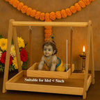 SATYAM KRAFT 1 Set Foldable Wooden laddu Gopal Krishna jhula Swing for janmashtami Decoration Items | Traditional Palna for Home Mandir Temple Kanhaji Pooja Festival Decoration
