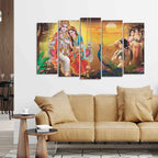 VIBECRAFTS Beautiful Radha Krishna Premium Wall Painting Set of Five Pieces For Home|Office|Living Room|Gift (PTVC5Pcs2_6604)