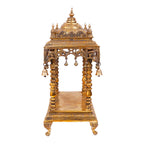 SVARUP Brass Big Temple Mandir Handcrafted Mandir with Hanging Bells for Gods Pooja Home Decor Entrance Height 21 Inch