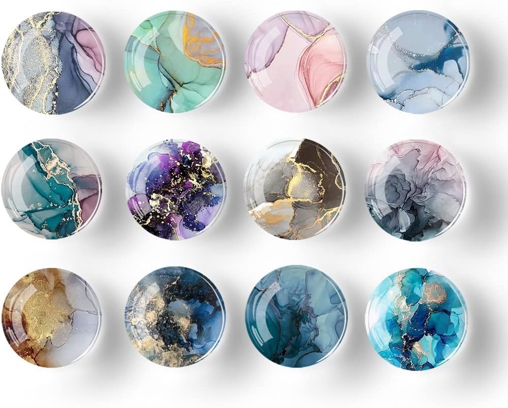 OLAFUR12-Pcs Marble Fridge Crystal Magnet Tree Set - Elegant Decorative Magnets for Refrigerator, Whiteboard, Locker, Cabinets, Office & Classroom (Crystal Magnet - Marble)
