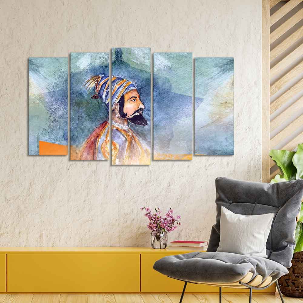 VIBECRAFTS Chhatrapati Shivaji Maharaj Wall Painting Set Five Pieces For Home|Office|Living Room|Gift (PTVC5Pcs2_6619)