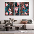 VIBECRAFTS Tulips Flower Canvas Wall Hanging of Five Pieces For Home|Office|Living Room|Gift (PTVC5Pcs4_8690)