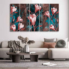 VIBECRAFTS Tulips Flower Canvas Wall Hanging of Five Pieces For Home|Office|Living Room|Gift (PTVC5Pcs4_8690)