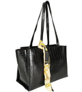 DANIEL CLARK Large Crocodile Texture Tote Bag |PU Leather Shoulder Handbag for Office, Shopping & Travel Handbag with ribbon scarf for Women & Girls (Black)