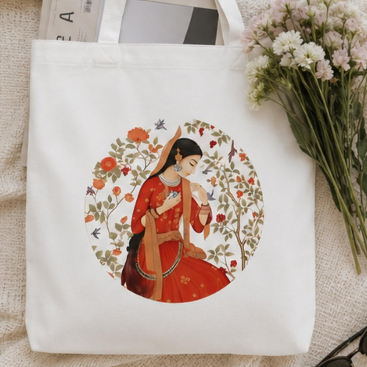 Adorvue Premium Rajasthani-Inspired Art Printed Tote Bag Stylish Eco-Friendly Cotton Handbags, Canvas Bags for College, Shopping, Office, Travel, Grocery Runs, Beach Day and Casual Outings Pack of 2