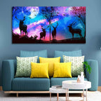 VIBECRAFTS Canvas Paintings for Living Room Drawing Deer Silhoutte Colorful Sky Wall Painting Fitted With Wooden Frame For Home | Office | Gifts (PTVCH_2542) (48 x 24 Inches)