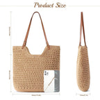 PALAY Tote Bag for Woman Crochet Beach Shoulder Bags with Leather Strap