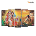 VIBECRAFTS Beautiful Radha Krishna Premium Wall Painting Set of Five Pieces For Home|Office|Living Room|Gift (PTVC5Pcs2_6604)