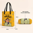 Kalankit Classic Tote Bag For Women | Canvas Printed Ladies Tote | Aesthetic Shoulder College Bag For Girls | Vegan Leather Lightweight Everyday Handbag | Gift for Woman | Worthy Yellow