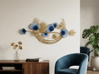 Mahira Artefacts Luxury Metal Wall Art, Blue and Gold Ginkgo Leaf 3D Wall Hanging, Modern Iron Sculpture for Living Room, Bedroom and Dining Hall