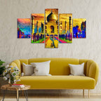 VIBECRAFTS Beautiful Taj Mahal Canvas Wall Painting Set of Five For Home|Office|Living Room|Gift (PTVC5Pcs1_5521)
