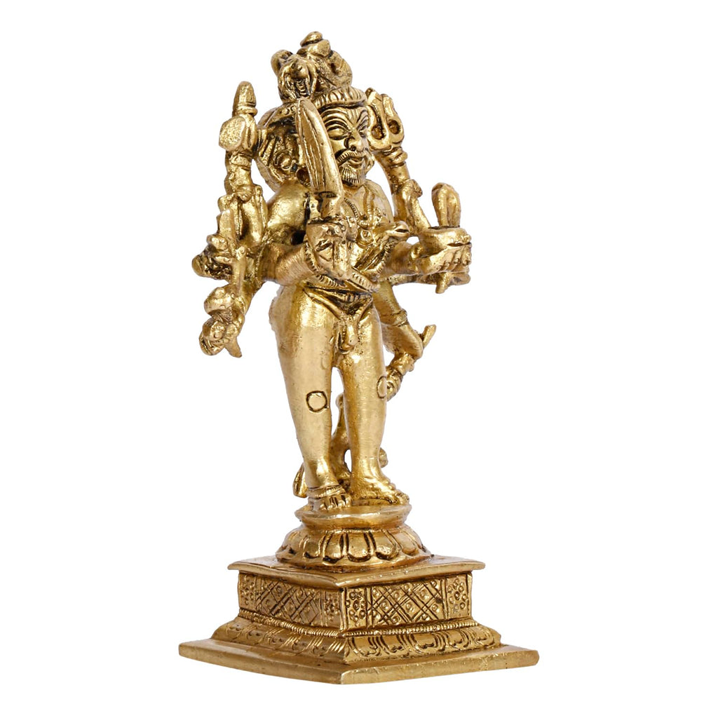 SVARUP Brass Idol Kaal Bhairava Mahakala Bahirav Hindu Tantric Deity, Avatar of Siva Golden 5 Inch