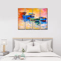 VIBECRAFTS Beautiful Boat In Sunset Background 4 Pieces Canvas Wall Painting Fitted With Wooden Frame For Home | Office | Living Room | Gifts (PTVC4Pcs1_13503)