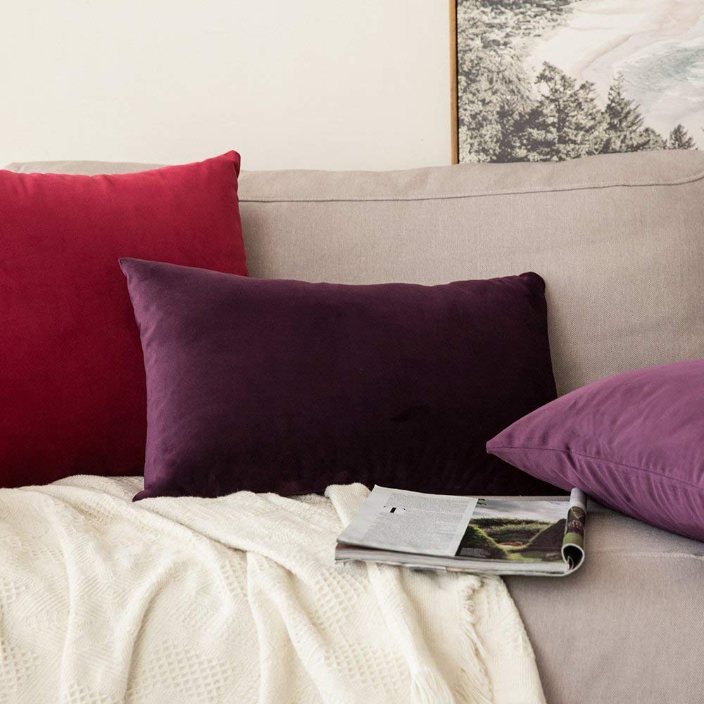 Khooti Velvet Cushion Cover Pack of 1-12 x 20 / 30 x 51 cm - Color - Wine - Soft Pillow Covers Cushion Case for Sofa Bedroom Livingroom Chair Car, Cushion Cover