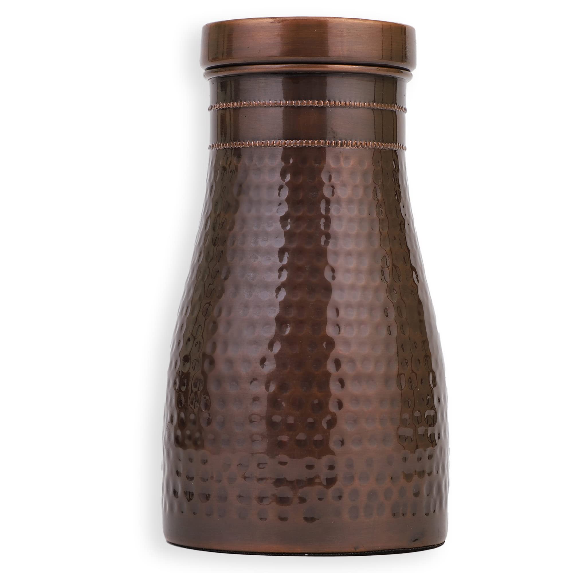 Tambra Copper Bedroom Jar with Inbuilt Glass | Rarity Hammered Design | Handcrafted, Leakproof, Jointless | Ayurvedic Benefits, Antioxidant Properties | 1200 ml (Pack of 2)