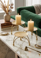 Set of 3 Gold Pillar Candle Holders, Metal Candle Stand Pedestals for Table Centerpiece, Modern Decorative Iron Candle Trays for Dining Room, Mantle, Wedding & Home Decor