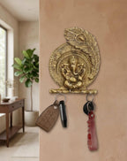 KridayKraft Aluminium Ganesha Pankhi Key Holder, Decorative Wall Mounted Key Hanger for Home & Office Entrance, Gold Finish, 18 cm x 14 cm