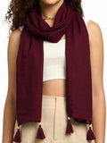 NSQE Cotton Scarf|Scarf for Women|Cotton Stole|Soft Beach Wrap|Tassel Design|Easily fits 180 * 50cm | Full Face Cover, Head, Hair Face Protection, Sun Protection, Export quality (Maroon Scarf)