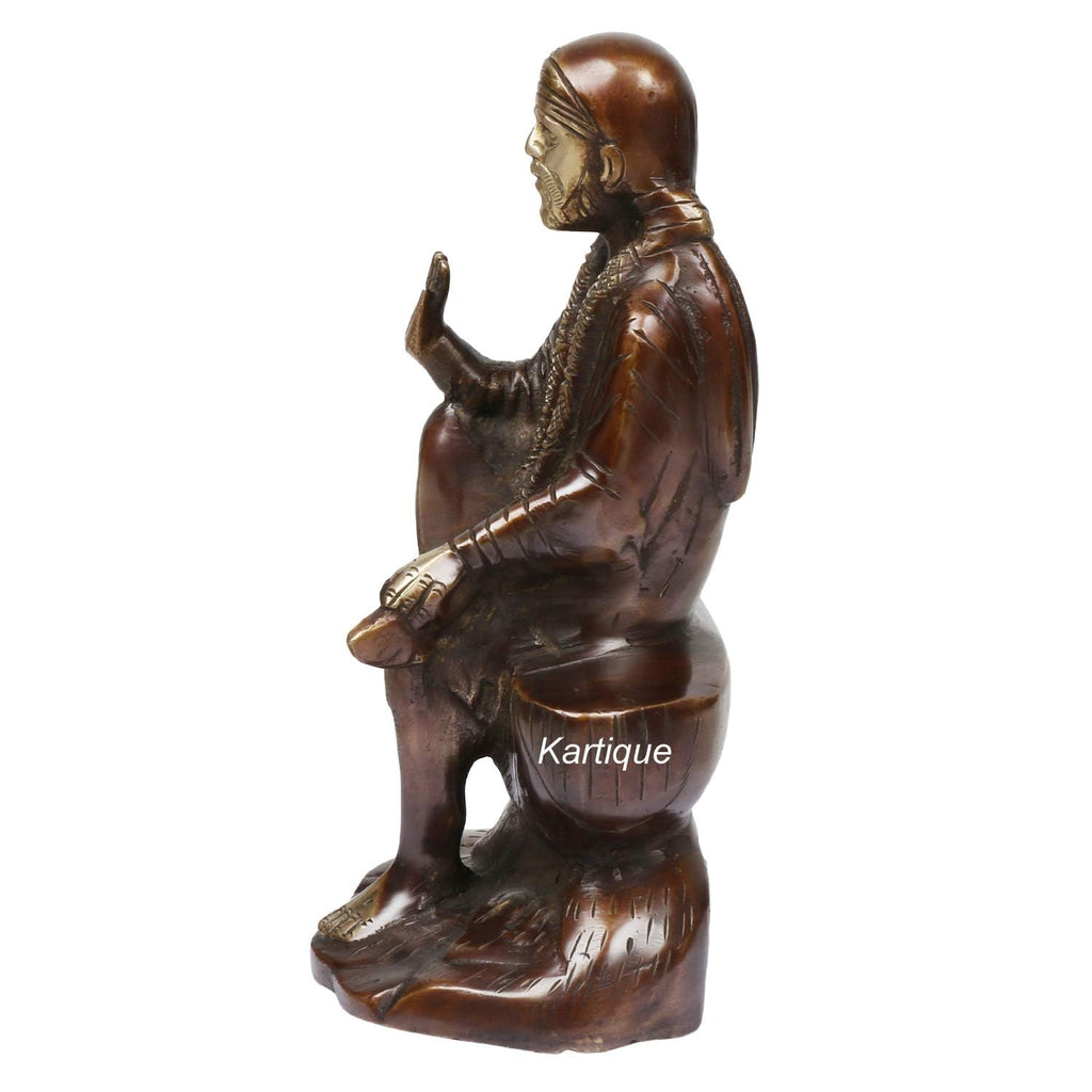 SVARUP Brass Sai Baba Murti Statue for Home Pooja Temple Height 8.5 Inch Copper Gold Color