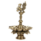 SVARUP Brass Multi Diya Table Stand Diya with Peacock Perched on Central Pillar Deepam for Home Entrance Decor Gift Diwali Pooja