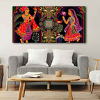 VIBECRAFTS Canvas Paintings For Living Room Drawing Room Man And Woman in Garden Rajasthani Pictorial Wall Art Fitted with Wooden Frame for Home|Office|Gift(PTVCH_2257NN)