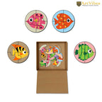 Artvibes Cute Fishes Premium Wooden Puzzles for Kids | Jigsaw Puzzles for Kids Age 2-5 | 4 Piece Puzzles | Toddlers Wooden Puzzle (PZ_609NN), Set of 6