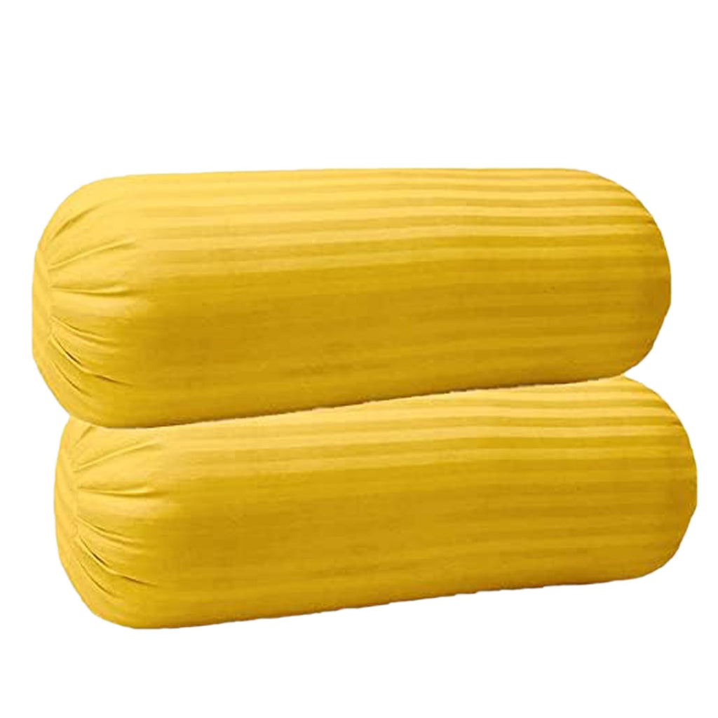 Trance Home Linen 100% Cotton 16x32 inch 200TC Striped Bolster Cover | Round Bed Side Long Bolster Pillow Cover to fit 24 Length 9 Dia | Pack of 2 Bolster Cover only (16x32 inch, Golden Yellow)