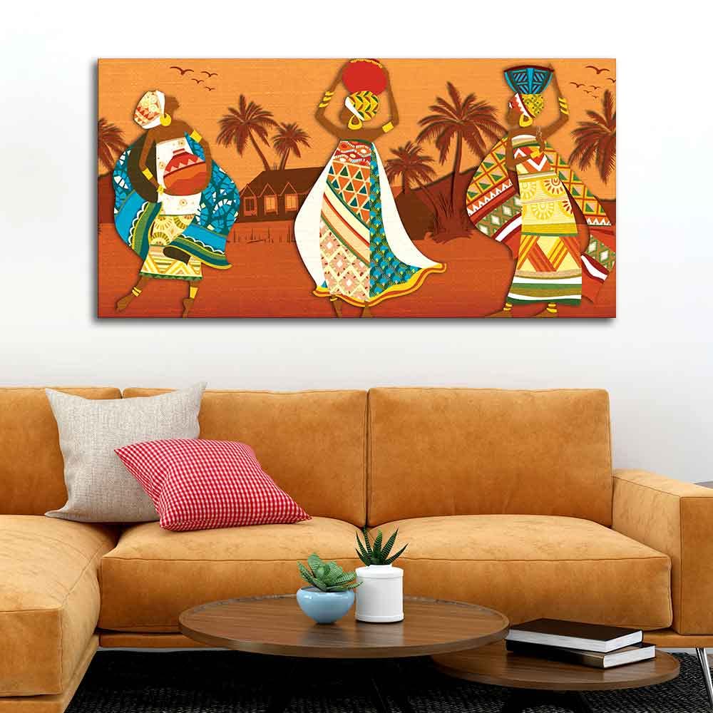 VIBECRAFTS Canvas Paintings for Living Room Drawing Room Canvas Wall Painting of African Lady Dancing for Home|Office|Gift(PTVCH_2391)(48 x 24 Inches)