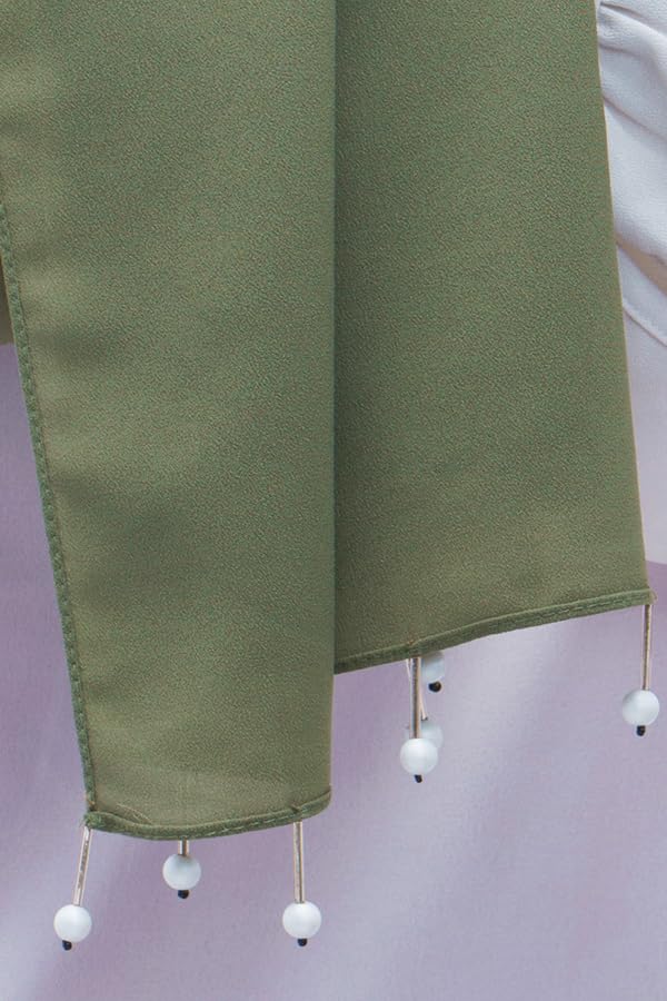 Urshia Georgette Pearl Hijab With Moti Latkan and Diamond Accents (Mehendi Green)
