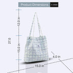 Lyrovo Women Corduroy Shoulder Tote Bag for Work Beach Travel and Shopping Grocery (Blue Checkered)