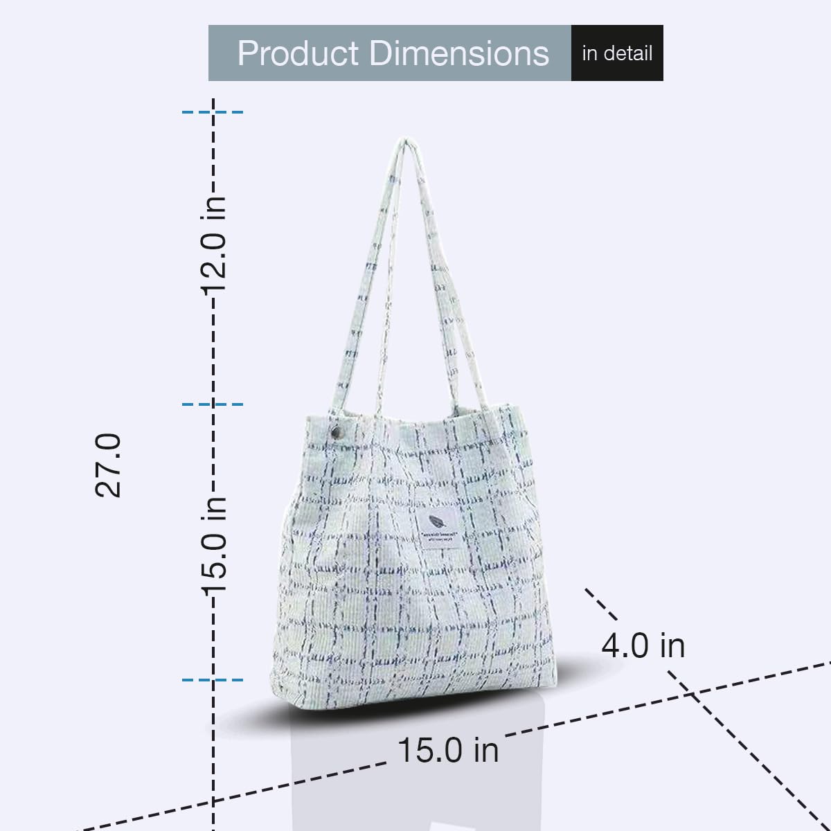 Lyrovo Women Corduroy Shoulder Tote Bag for Work Beach Travel and Shopping Grocery (Blue Checkered)