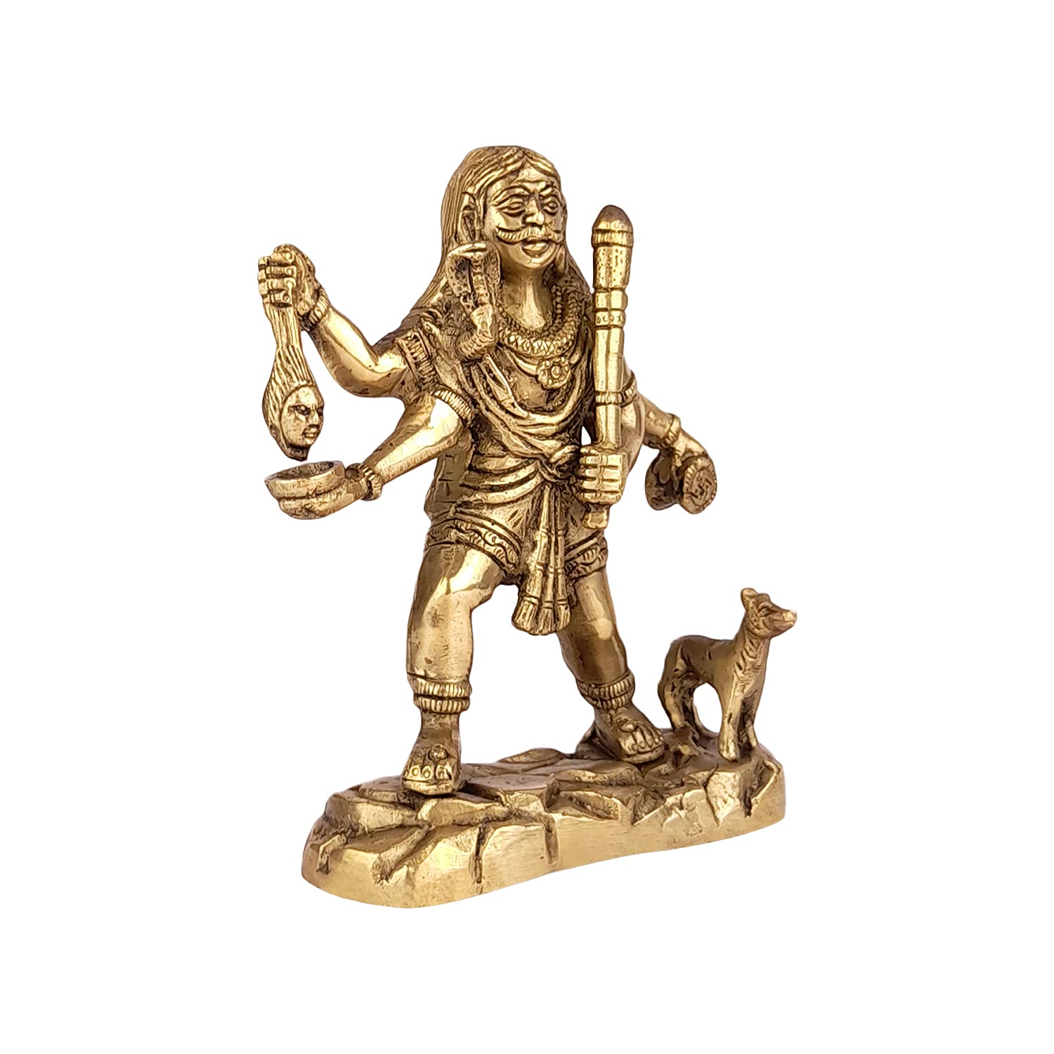ARTVARKO Brass Idol Kaal Bhairav Murti Kalbhairav Bhairo Baba Kaala Bhairava Sculpture Mahakal Diety Avatar of Lord Shiva with Dog Height 7 Inch