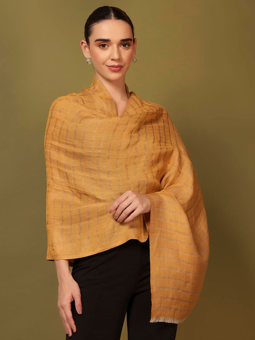 Pashmoda Women Golden Mirage Reversible Zari Moonlight Fine Wool Stole (Size : 28x80in, 71X203cm) ZSST05
