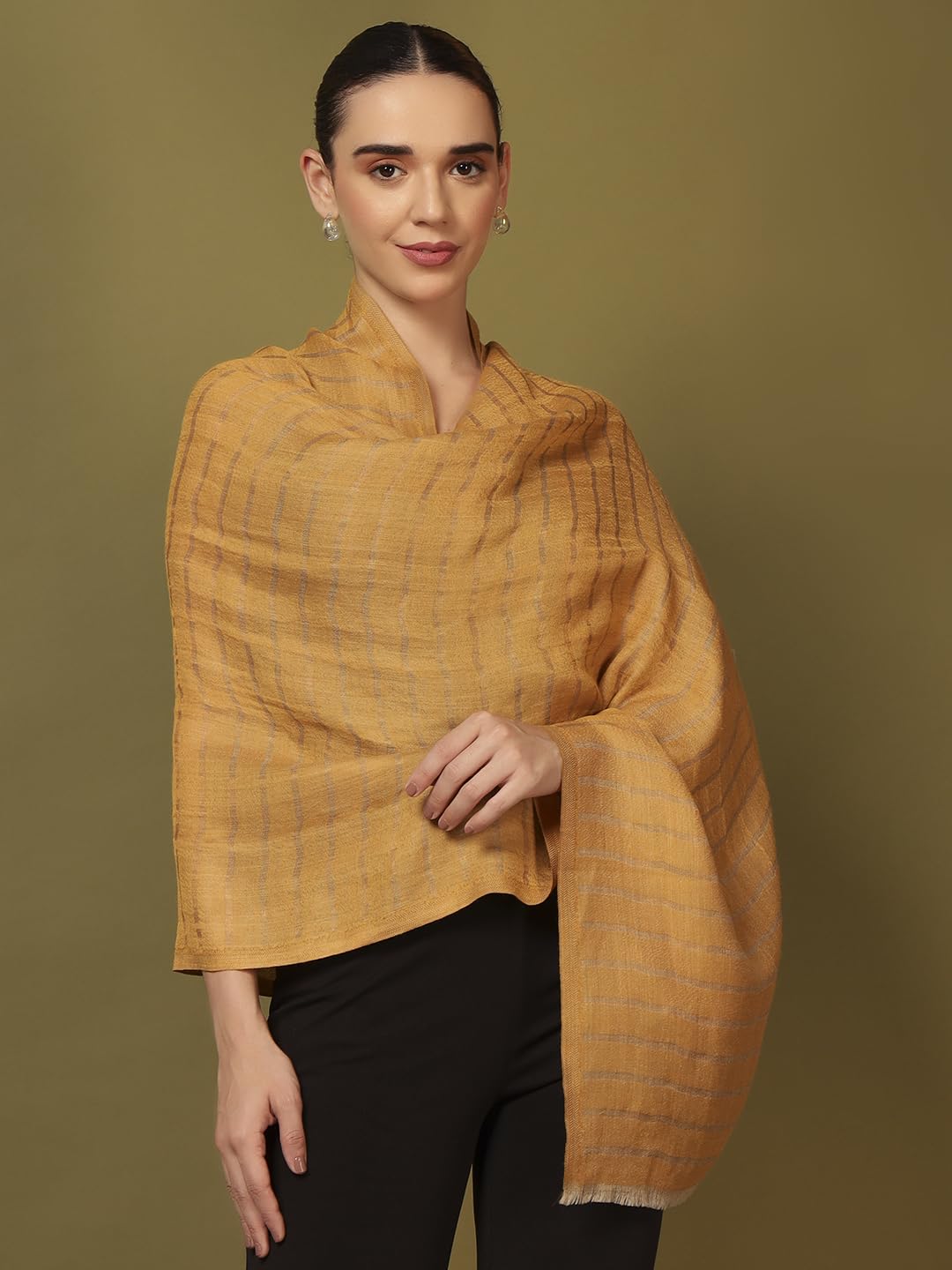 Pashmoda Women Golden Mirage Reversible Zari Moonlight Fine Wool Stole (Size : 28x80in, 71X203cm) ZSST05