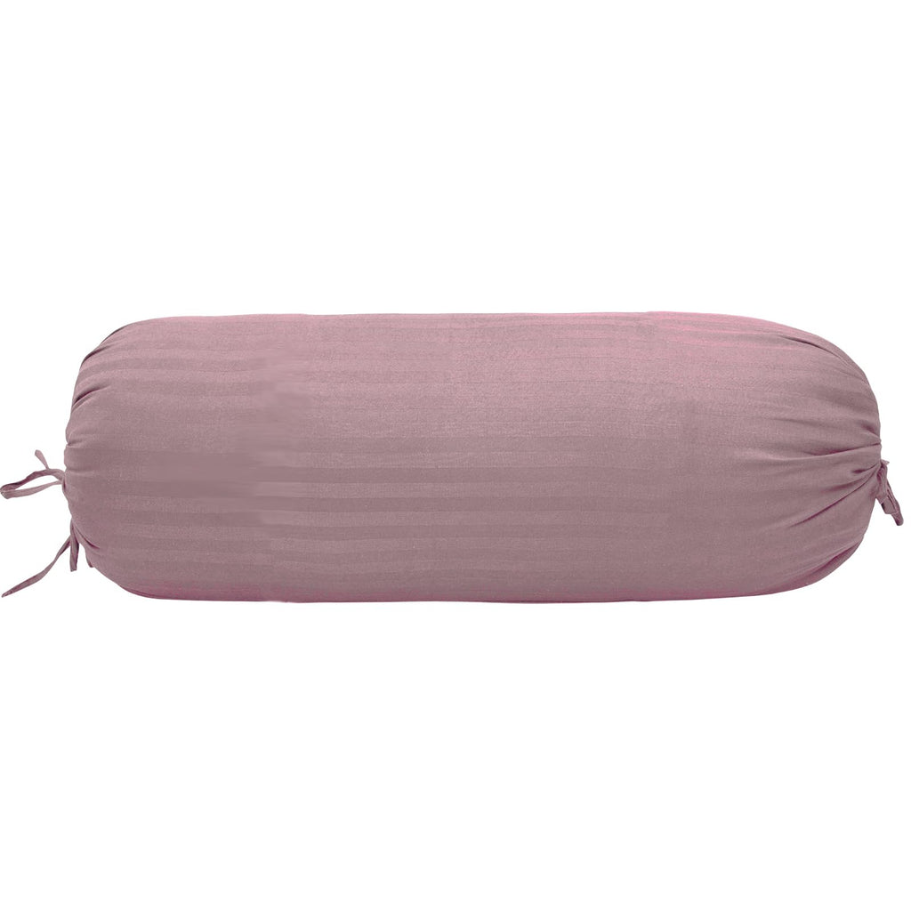 Trance Home Linen 100% Cotton 16x32 inch 200TC Striped Bolster Cover | Round Bed Side Long Bolster Pillow Cover to fit 24 Length 9 Dia | Pack of 2 Bolster Cover only (16x32 inch, Cameo Rose)