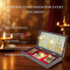 House Of Wemy Laxmi Ganesh Saraswati Pocket Temple for Pooja Room, Gifting for Wedding/Marriage | Gold Plated Photo Frame with & Charan Paduka - (Large) 8.4x4.5 Inch - Pack of 1