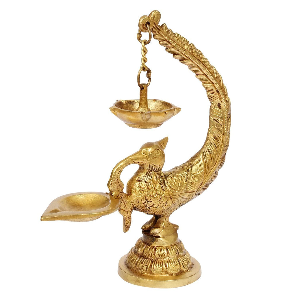 SVARUP Brass Peacock Diya in Gold Color Color: A Classic and Elegant Diya with a Peacock Design