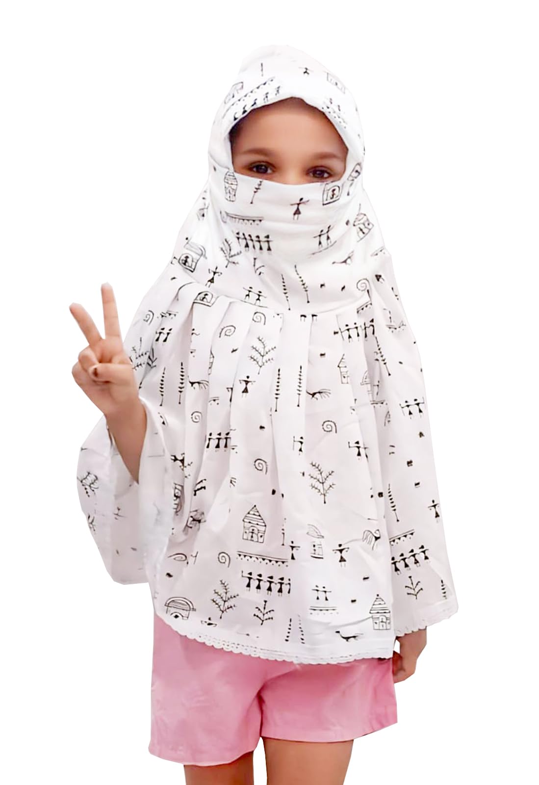 Hetzon Sales Female Cotton Girl's Scarf | Made for Full Face & Head Cover | Hair Face & Sun Protection | Dust Protection, White