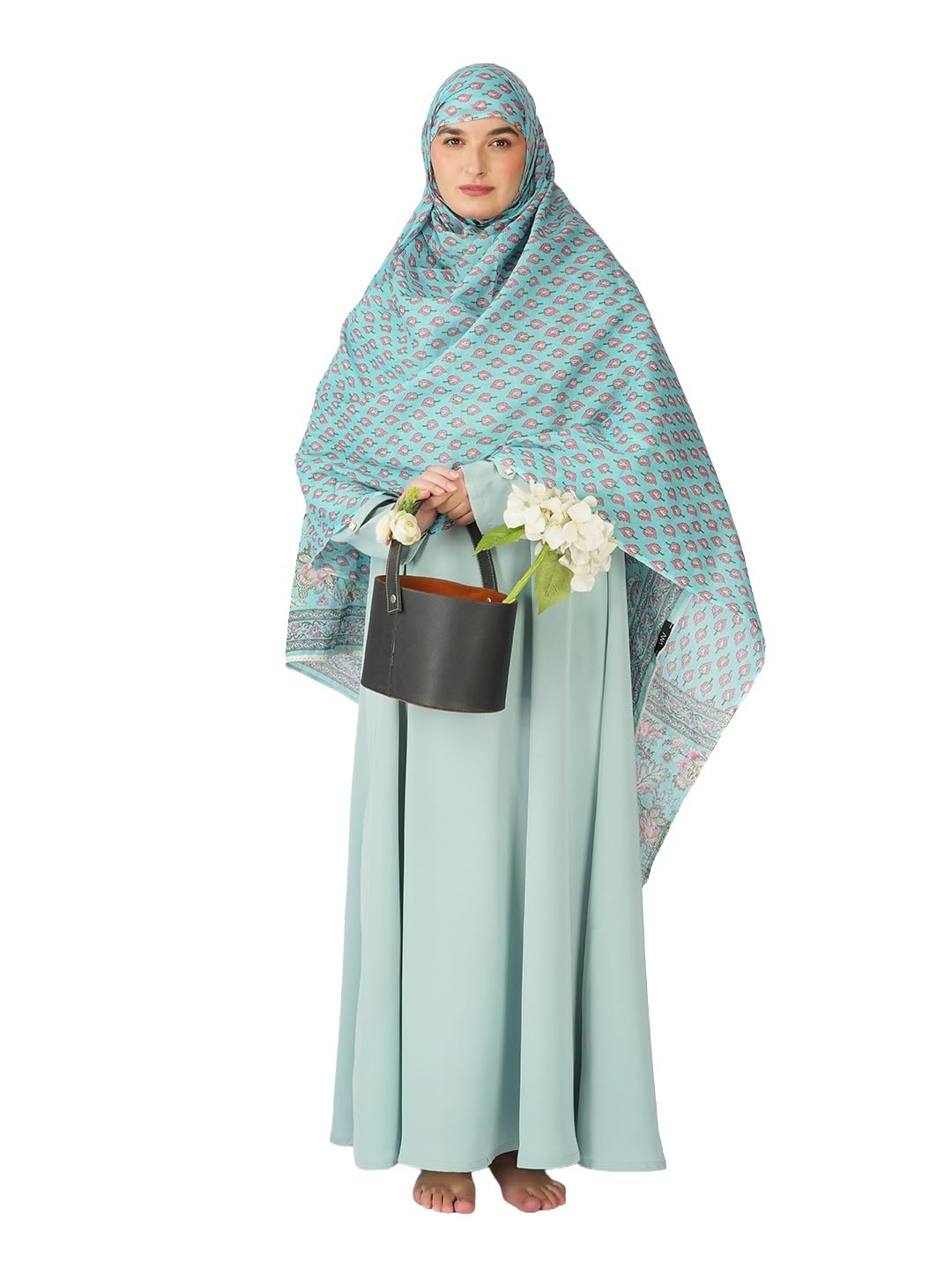 ANAApparels ANA Khansa Blue Green Floral Dupatta | 92 x 42 Inches – Premium Mulmul Cotton | Lace Border | Lightweight, Soft & Breathable