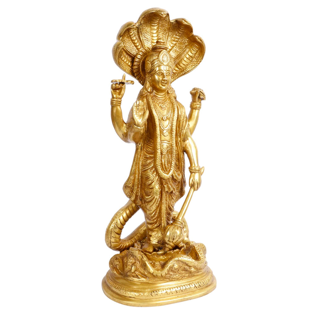 ARTVARKO Brass Big Lord Vishnu Idol Standing On Sheshnag, Bhagwan Murti Venkatesh Lakshmi Narayan Sculpture Decorative Idols Statue for Home Décor Mandir Pooja Temple Gift 17 Inch.