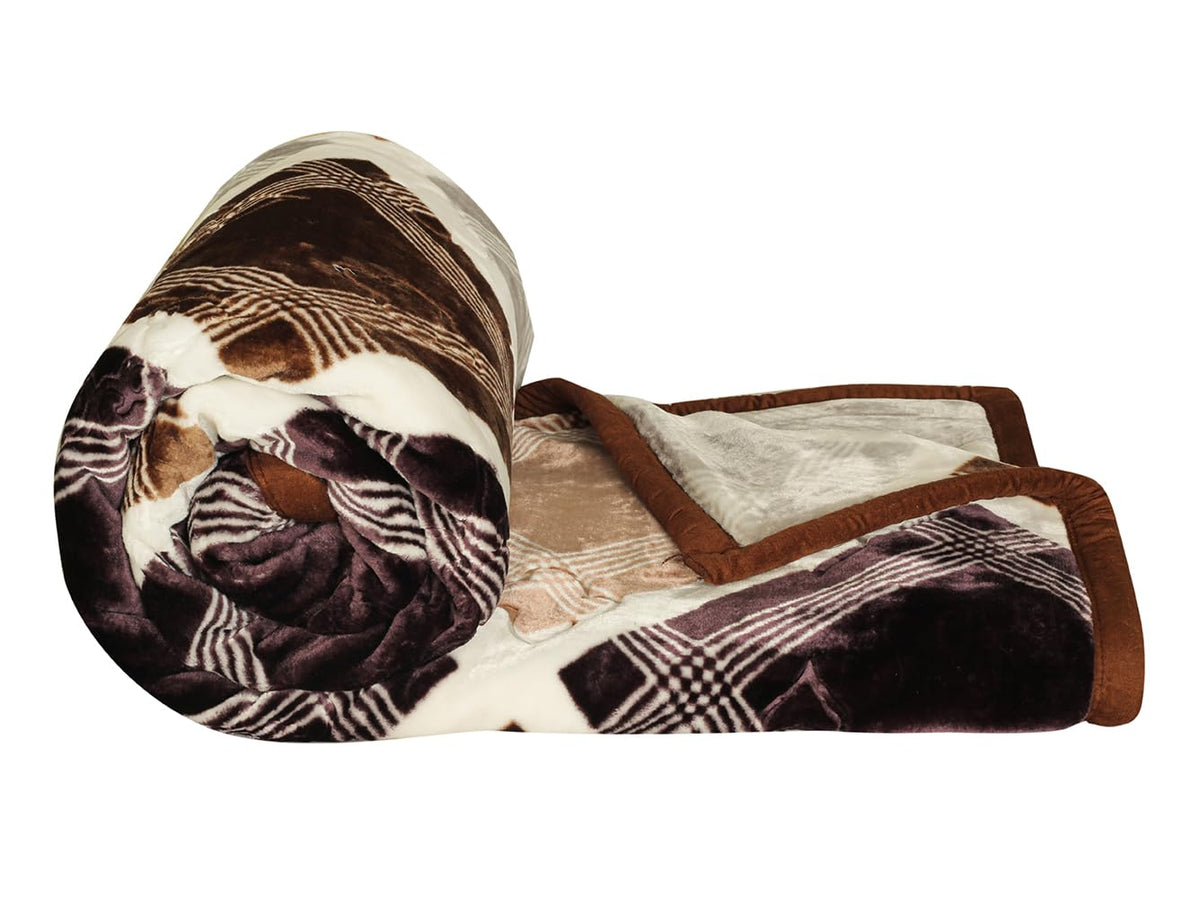 BSB HOME Super Soft Cloudy Printed Double Bed Blanket for Heavy Winter, Single Ply Mink Blanket King Size with 220 x 230 Cm – 3.5 Kg (Brown and White, Pack of 1) Kafalo