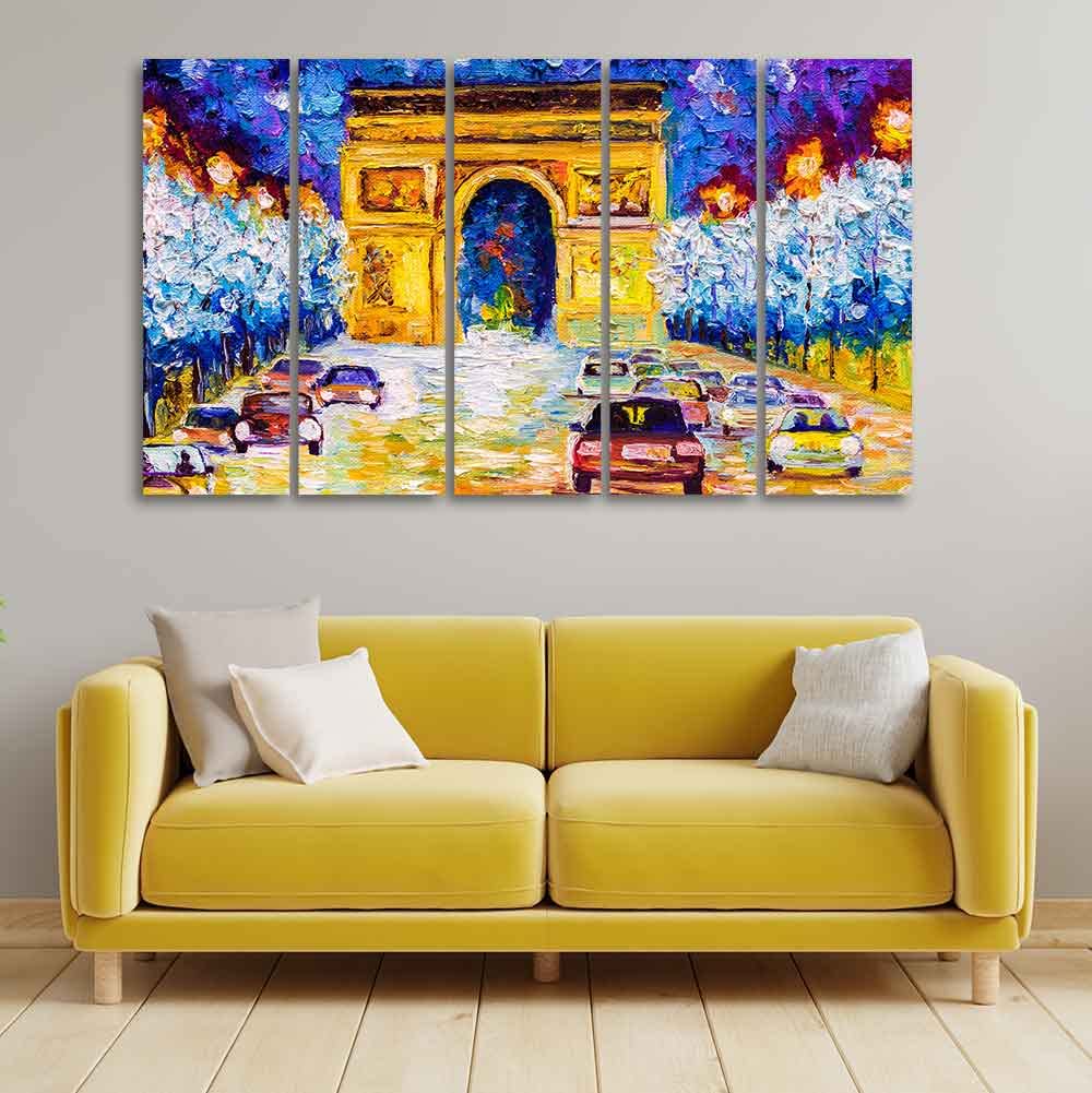 VIBECRAFTS Arc De Triomphe 5 Pieces Canvas Wall Painting For Home | Office | Living Room | Gift (PTVC5Pcs4_8535)