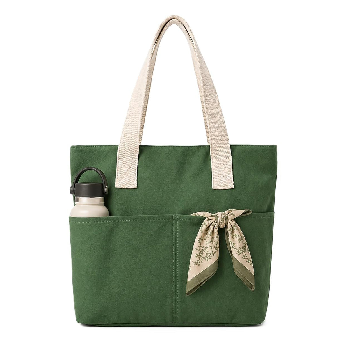 HOMELYA Explore Cotton Tote Bag for Women | Spacious Lightweight Shoulder Handbag for Office | College & Travel | Stylish Everyday Carry Bag (Olive)