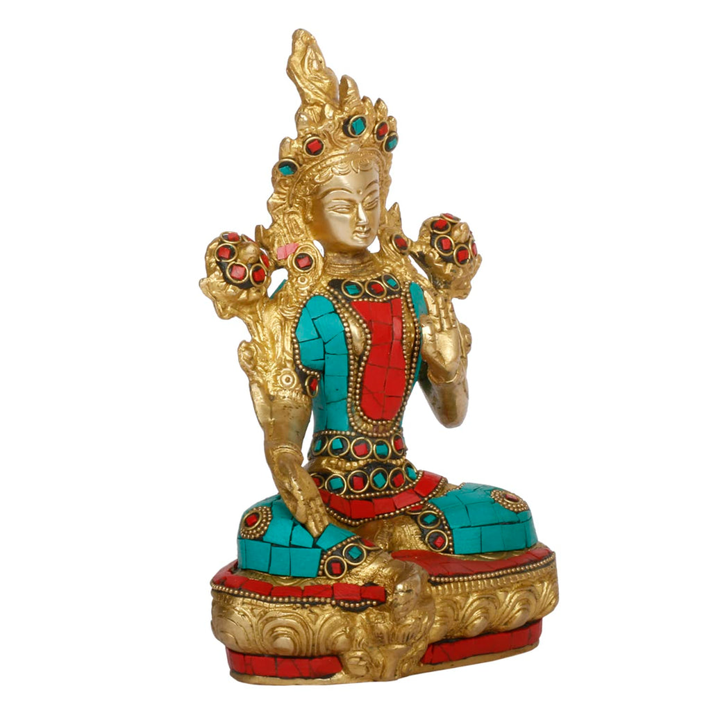 ARTVARKO Tara Devi Statue Brass Tibetan Goddess Religious Green Tara Statue for Health Happiness Wealth Idol Home Decor Sculpture Height 8 Inches