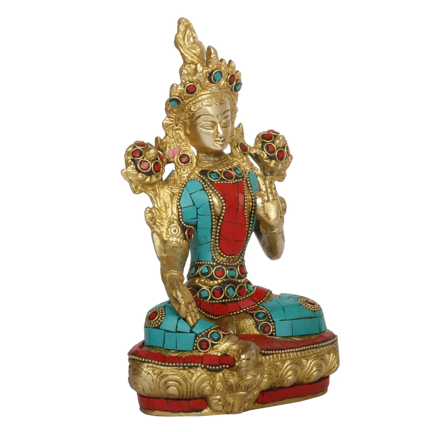 ARTVARKO Tara Devi Statue Brass Tibetan Goddess Religious Green Tara Statue for Health Happiness Wealth Idol Home Decor Sculpture Height 8 Inches