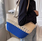 BEAUTIFUL HOMMIES Attractive Hand Bag |large Tote Bag |Summer Bag | Bucket Bag | Basket Bag | Bamboo Tote | Beach Bags for Women|Boho Bag|Handbag |Jute Bag |Handmade Bag (BEIGE BLUE)