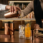 Car-O-Bar Copper Gold Bar Set with Stand | 10 Piece Bartender Kit :Cocktail Shaker, Bar Spoon, Jigger, Muddler, Strainer, Wine & Beer Bottle Opener, 2 Pour Spouts, Tong, Wooden Stand