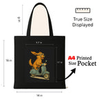 Kirmada Scooter Dog Adventure Tote Bag for Women | Vintage Style Dog Riding Scooter Art Cotton Canvas Tote with Zipper | Funny Animal Print Black Reusable Eco Friendly Bag for Girls & Pet Lovers