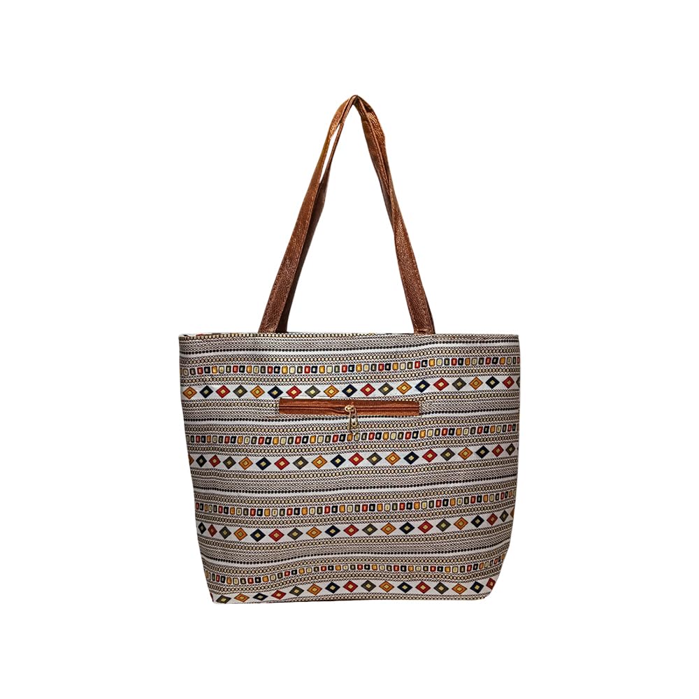 STYLE BA Women's Tote Bag With Leather Handles & Embroidery Printed Handbag With Zip Pockets, Shoulder Tote Bag And Handbag (Grey)